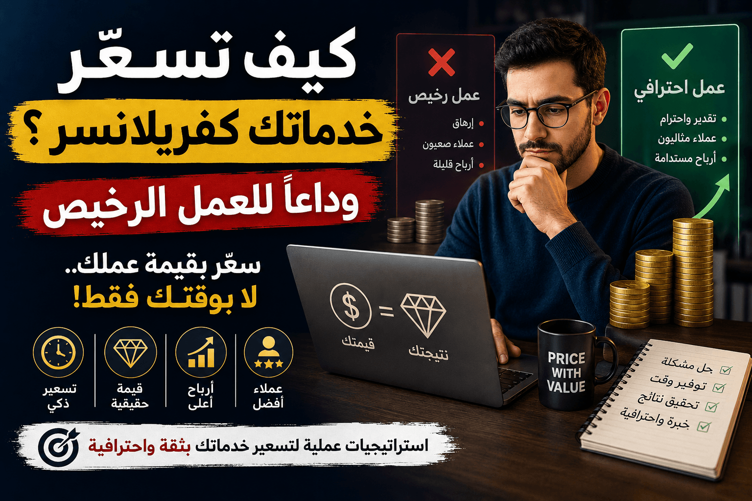كيف تسعّر خدماتك كفريلانسر؟ (وداعاً للعمل الرخيص)
