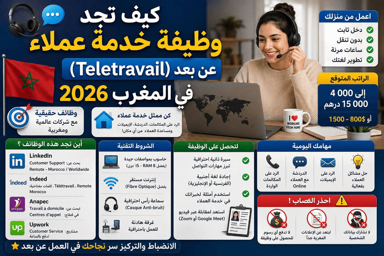 كيف تجد وظيفة خدمة عملاء عن بعد (Teletravail) في المغرب 2026
