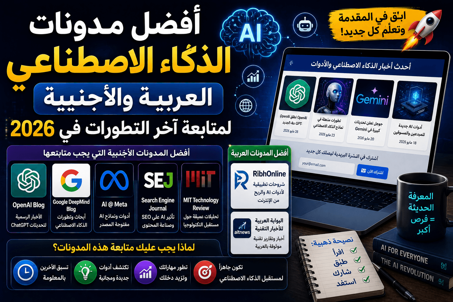 أفضل مدونات الذكاء الاصطناعي العربية والأجنبية لمتابعة آخر التطورات 2026