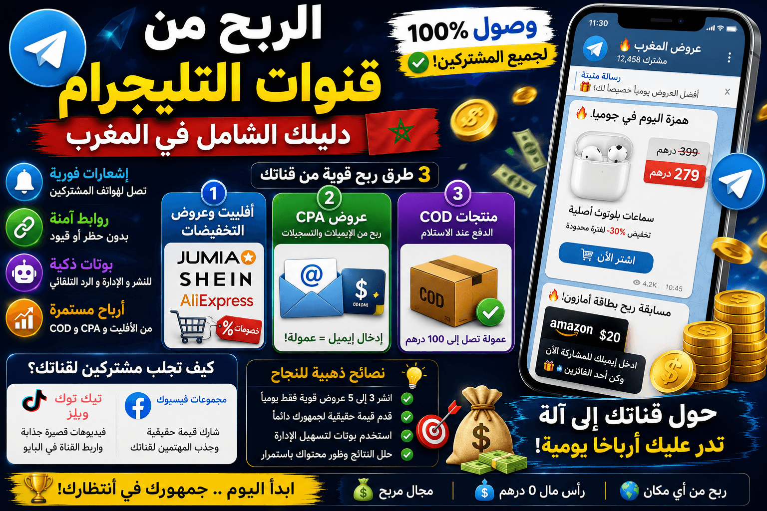 كيفية الربح من قنوات التليجرام في المغرب: دليلك لنشر روابط الأفلييت وعروض الـ CPA